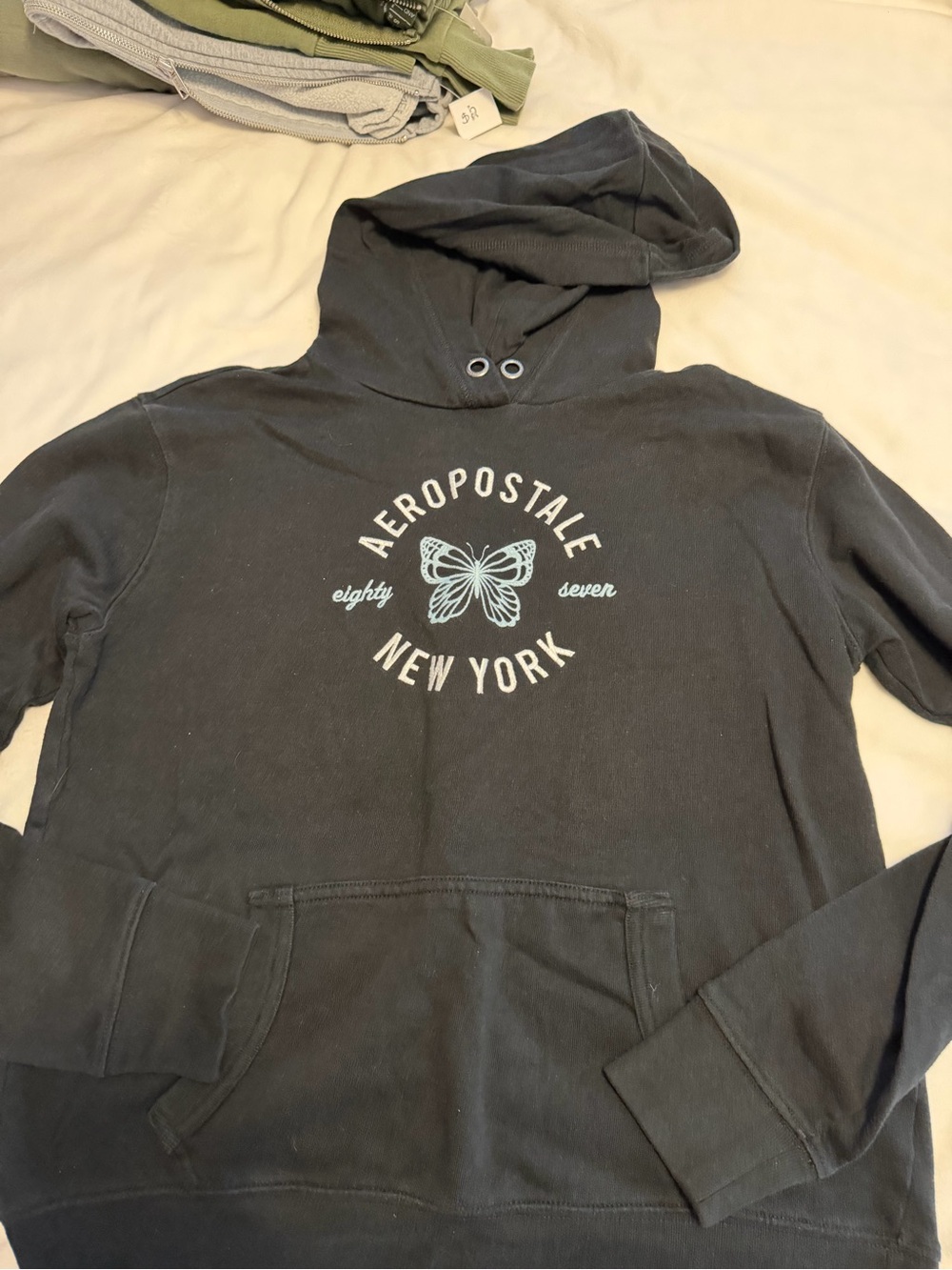 Aeropostale Black Zip-Up Hoodie with Mint Butterfly Logo
